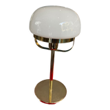 Midcentury desk lamp in opaline glass and gilded metal