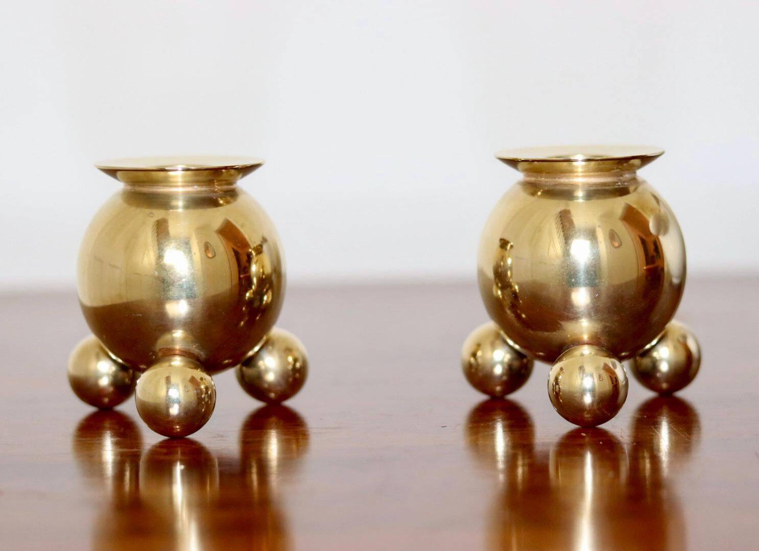 Pair of Mid-Century Swedish Brass Candle Holders by Gusum