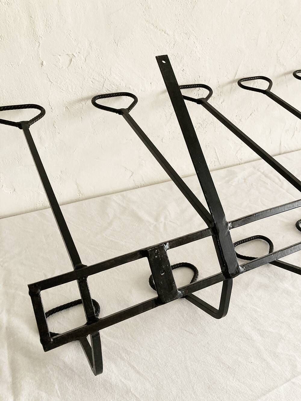 Wall-mounted coat rack with 12 hooks in handcrafted wrought iron