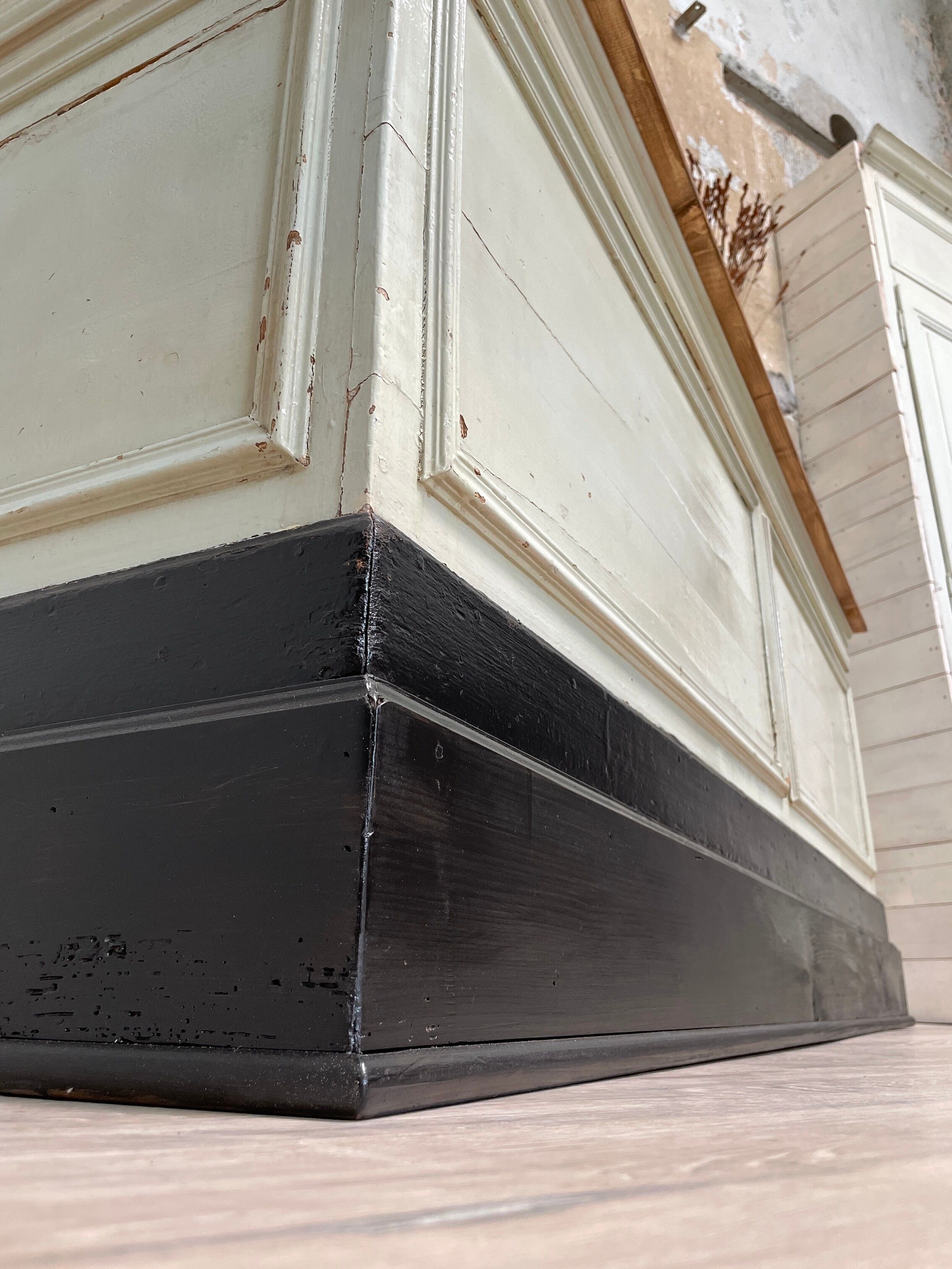 Bank counter furniture in patinated wood, circa 1900