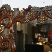 Vintage Black Heavily Carved Wooden Forest Wall Mirror