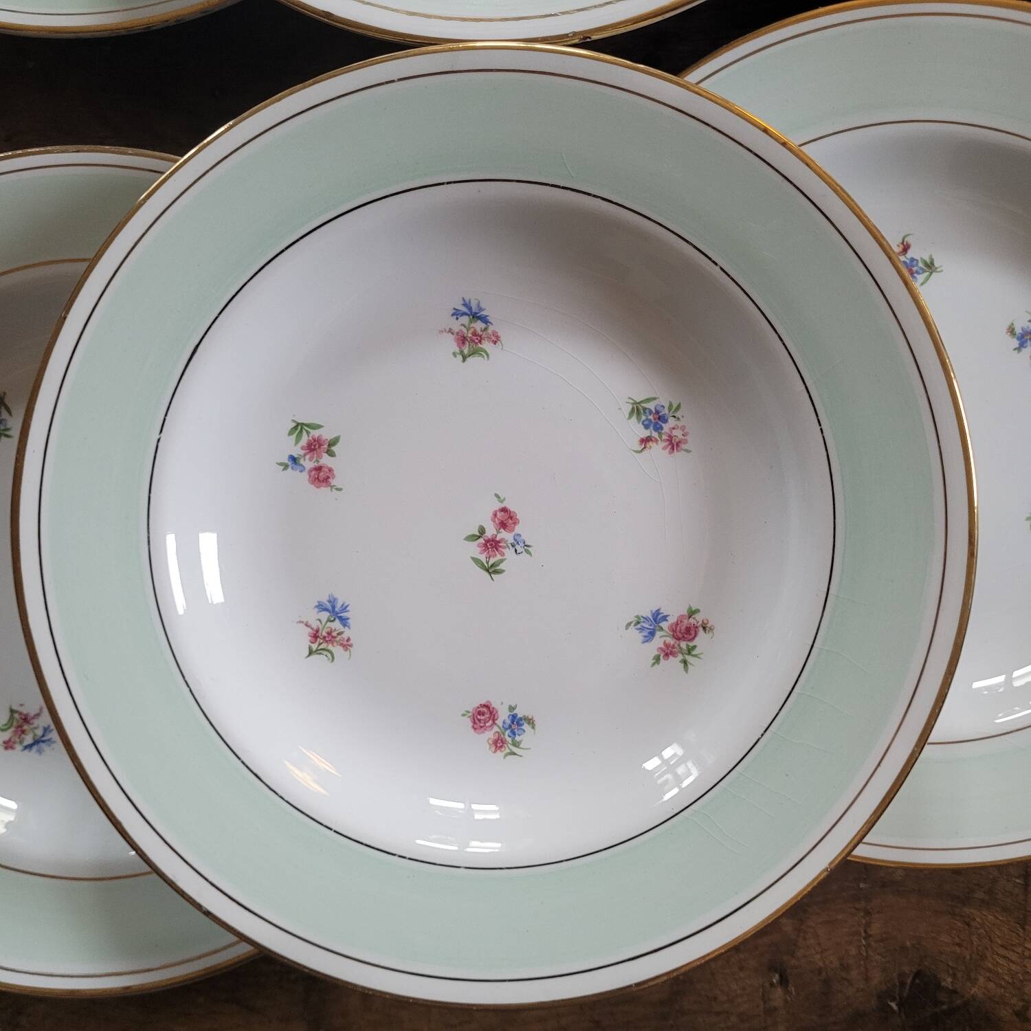 6 opaque porcelain soup plates 1940s