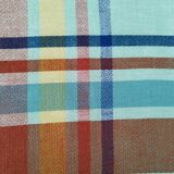 Blue cotton tablecloth with vintage multicolored checks and stripes