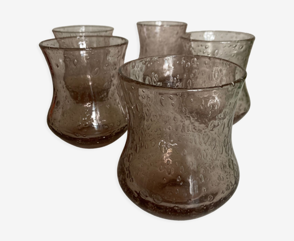 Set de 5 verres gobelets de Biot en verre soufflé 1960