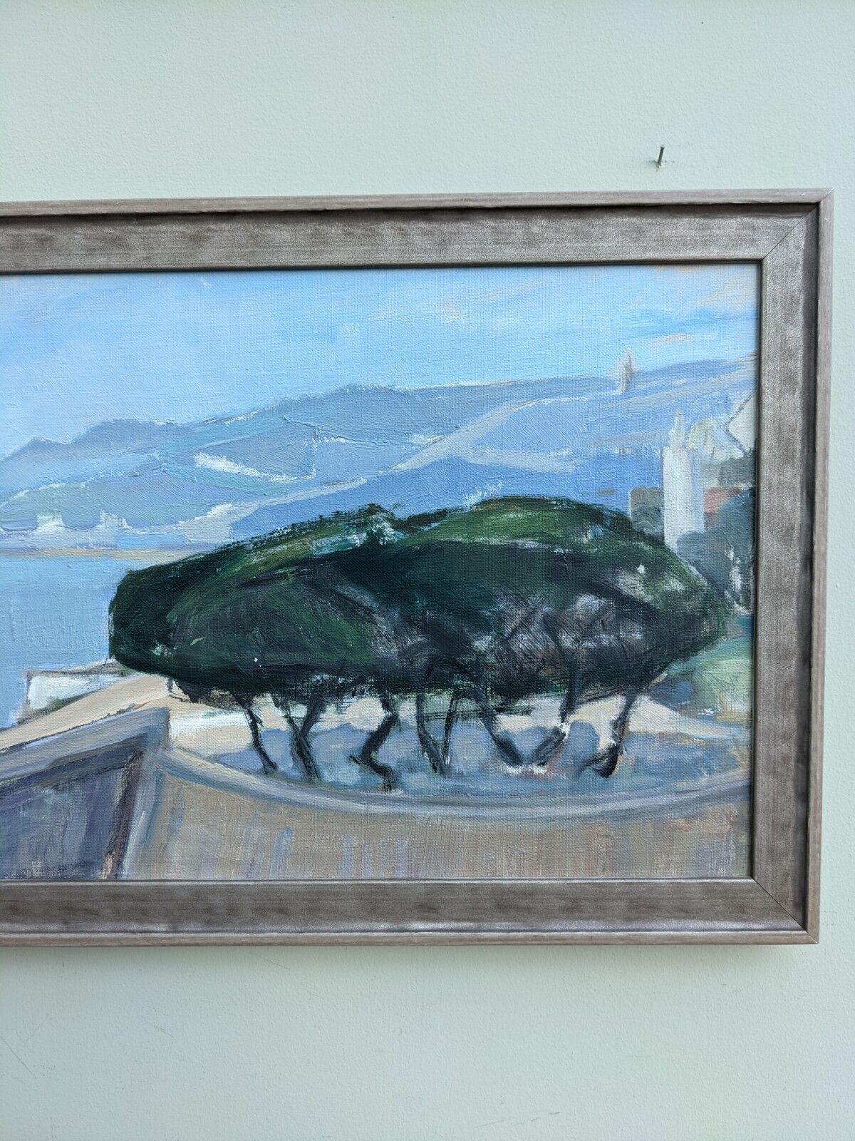 Vintage Mid-Century Modern "The Mediterranean" Swedish Coastal Scape Oil Painting, Framed