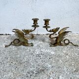 Paire de bougeoirs dragon laiton phoenix griffon