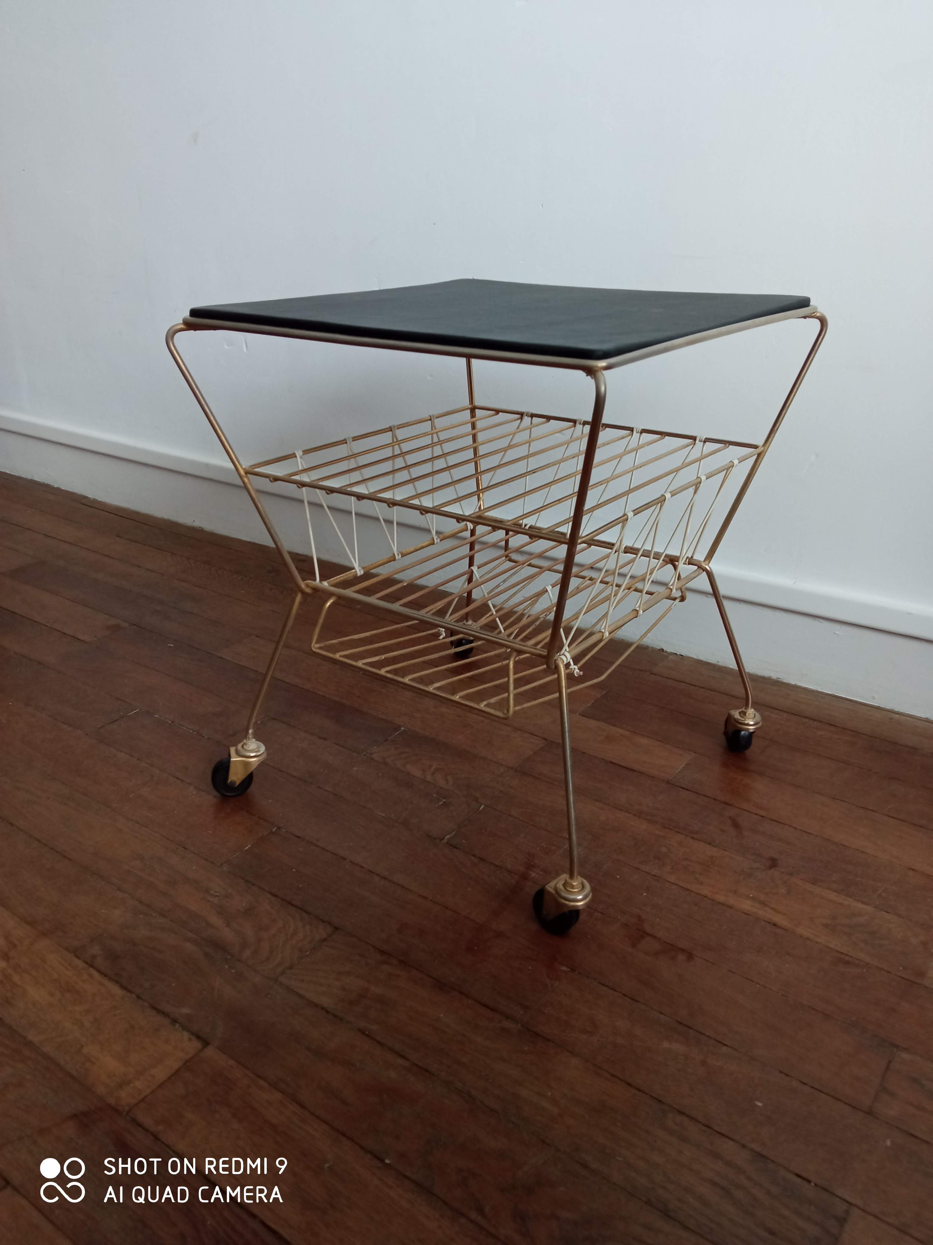 1960s metal dore and scoubidou side table