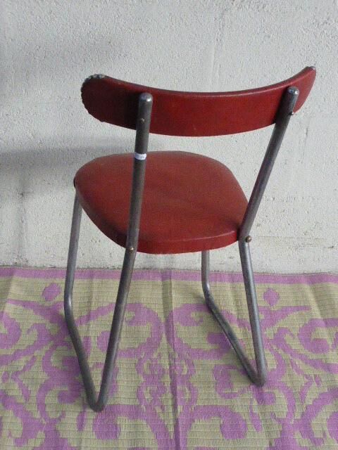 Chair in red leatherette and chrome metal vintage 1950