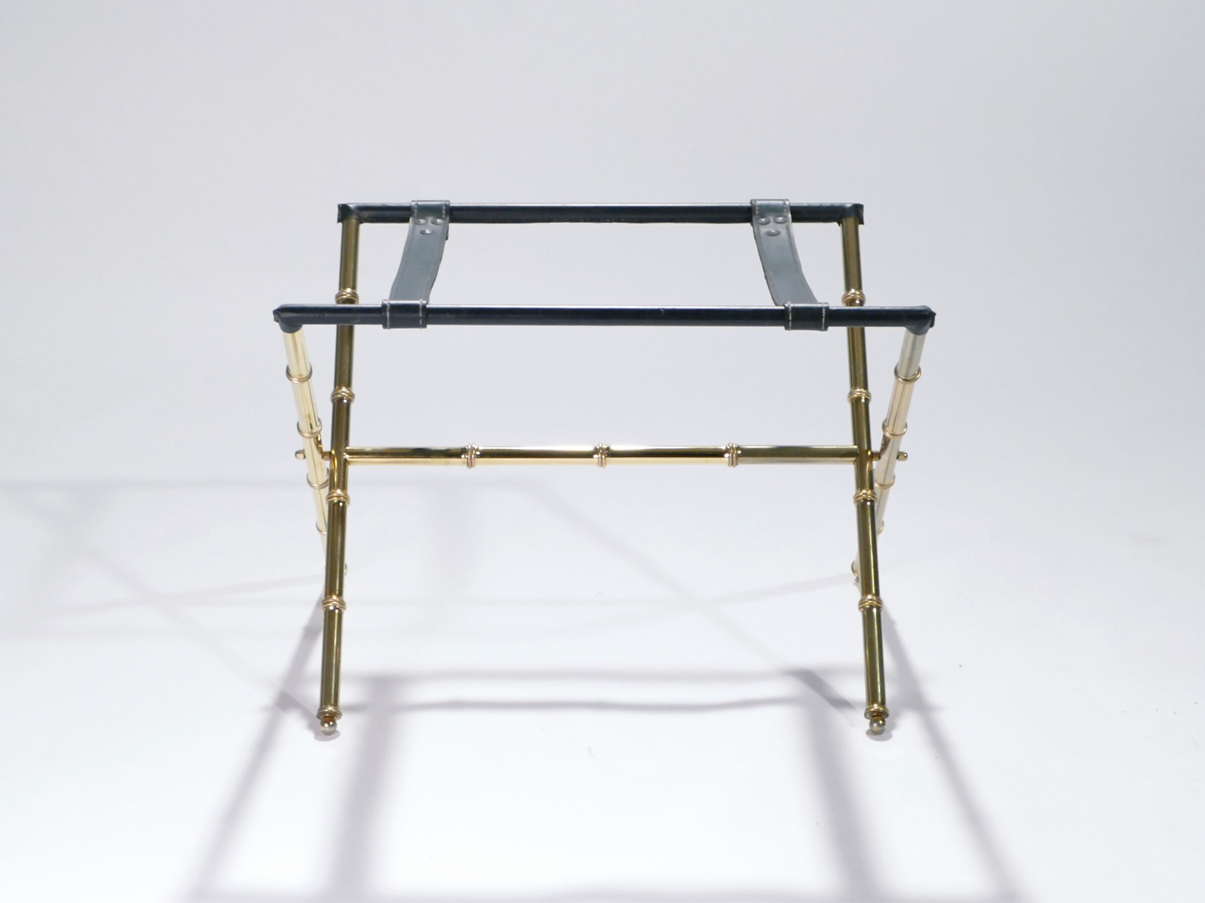 Side table and brass tray leather 1950