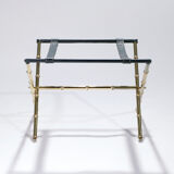 Side table and brass tray leather 1950