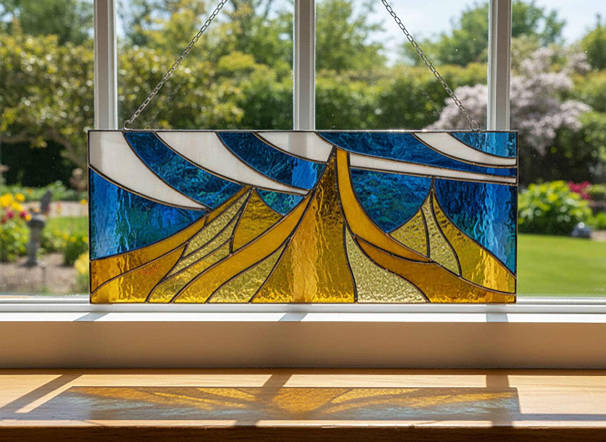 Vitrail paysage – Style Tiffany fait main, panneau décoratif