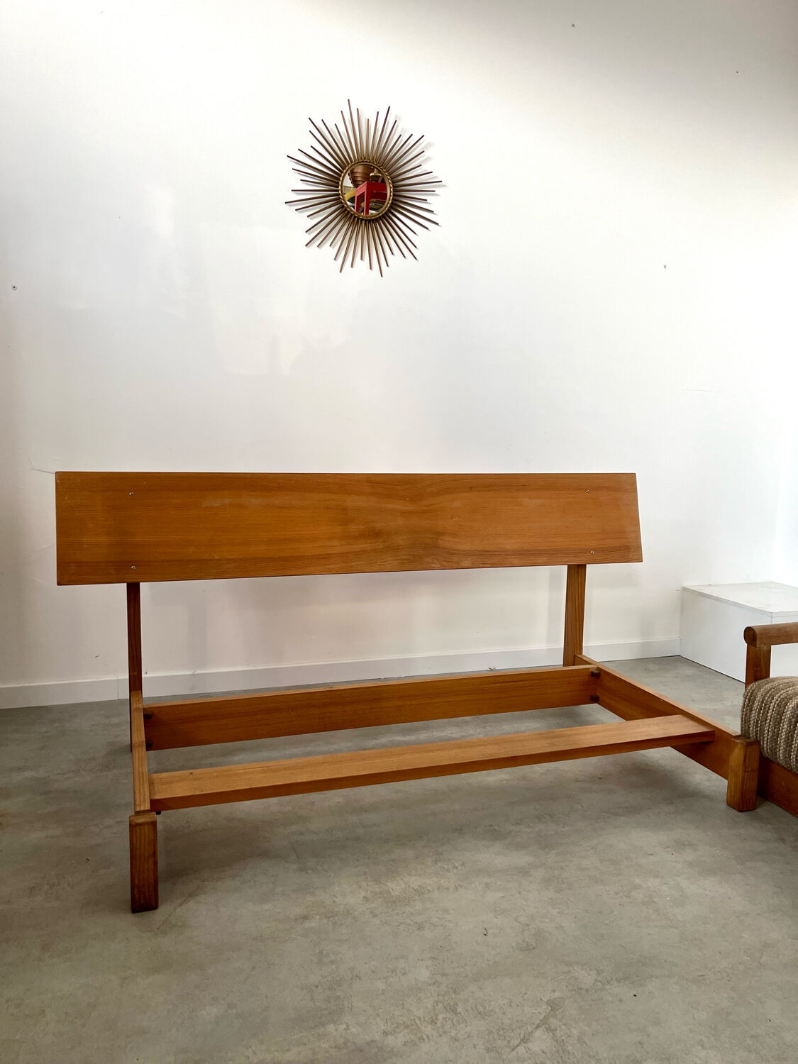 Old wooden sofa vintage brutalist design 60s