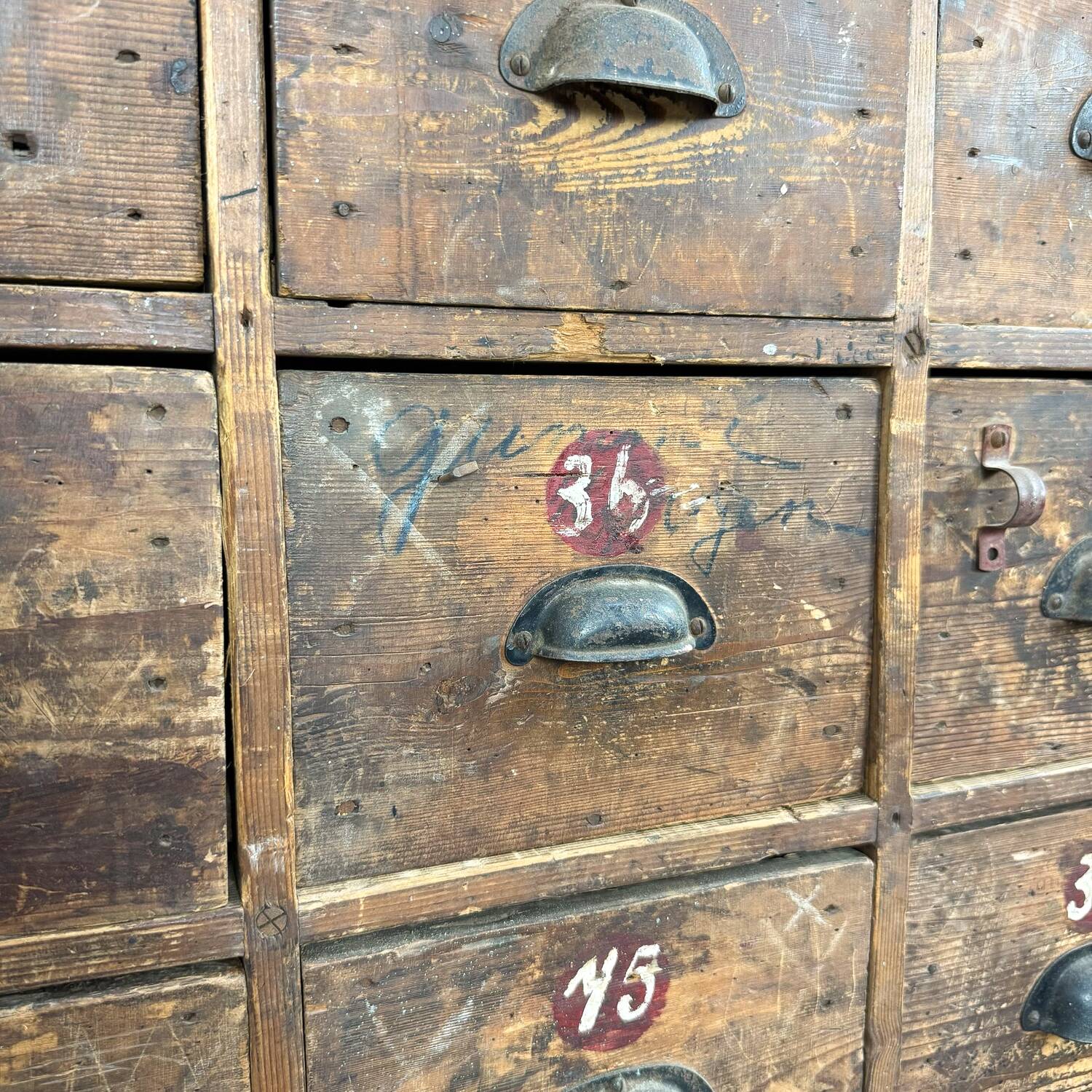 Large Antique Bank of Drawers – 48 Drawer Industrial Cabinet