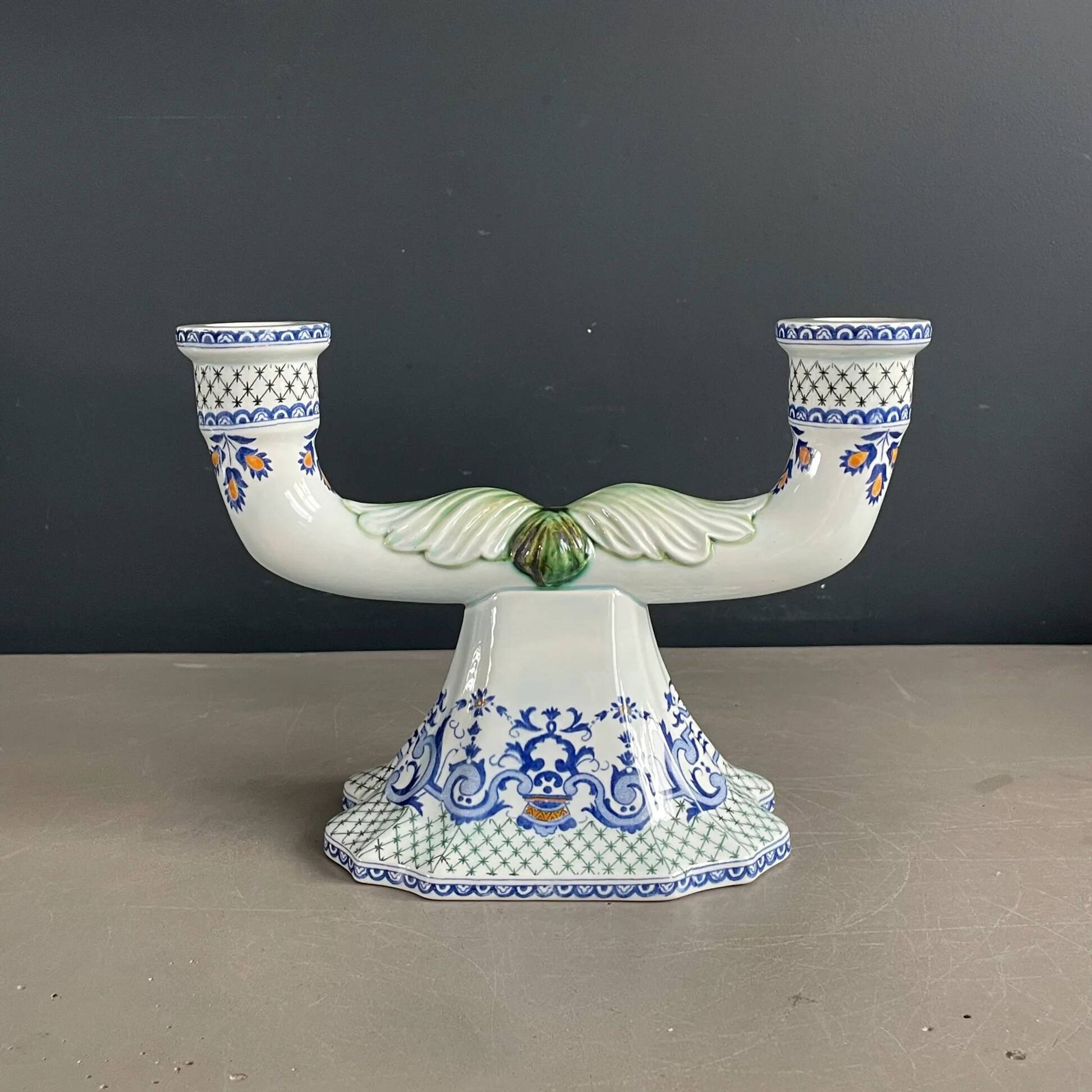 Pair of Gien earthenware candlesticks - lamp bases - Ref 1170