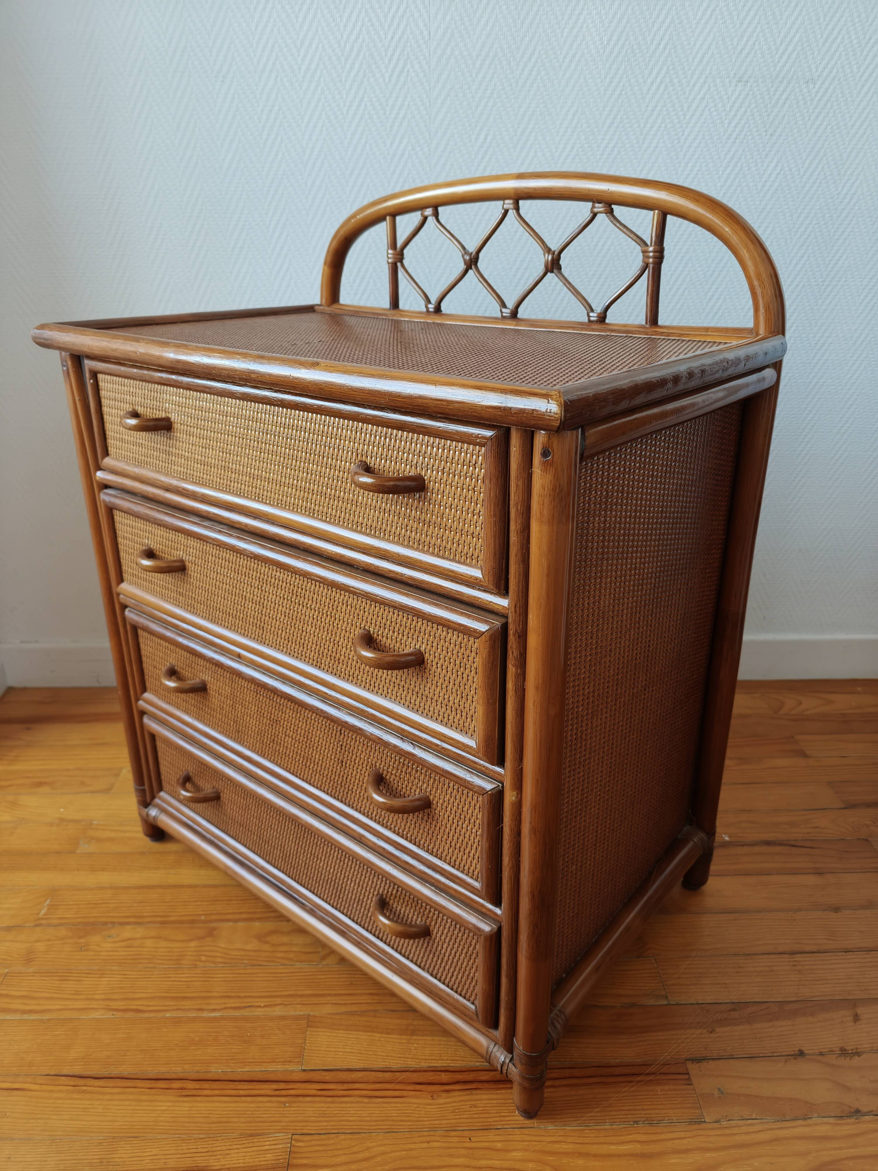 Vintage rattan and cane commode from the 1970s.
