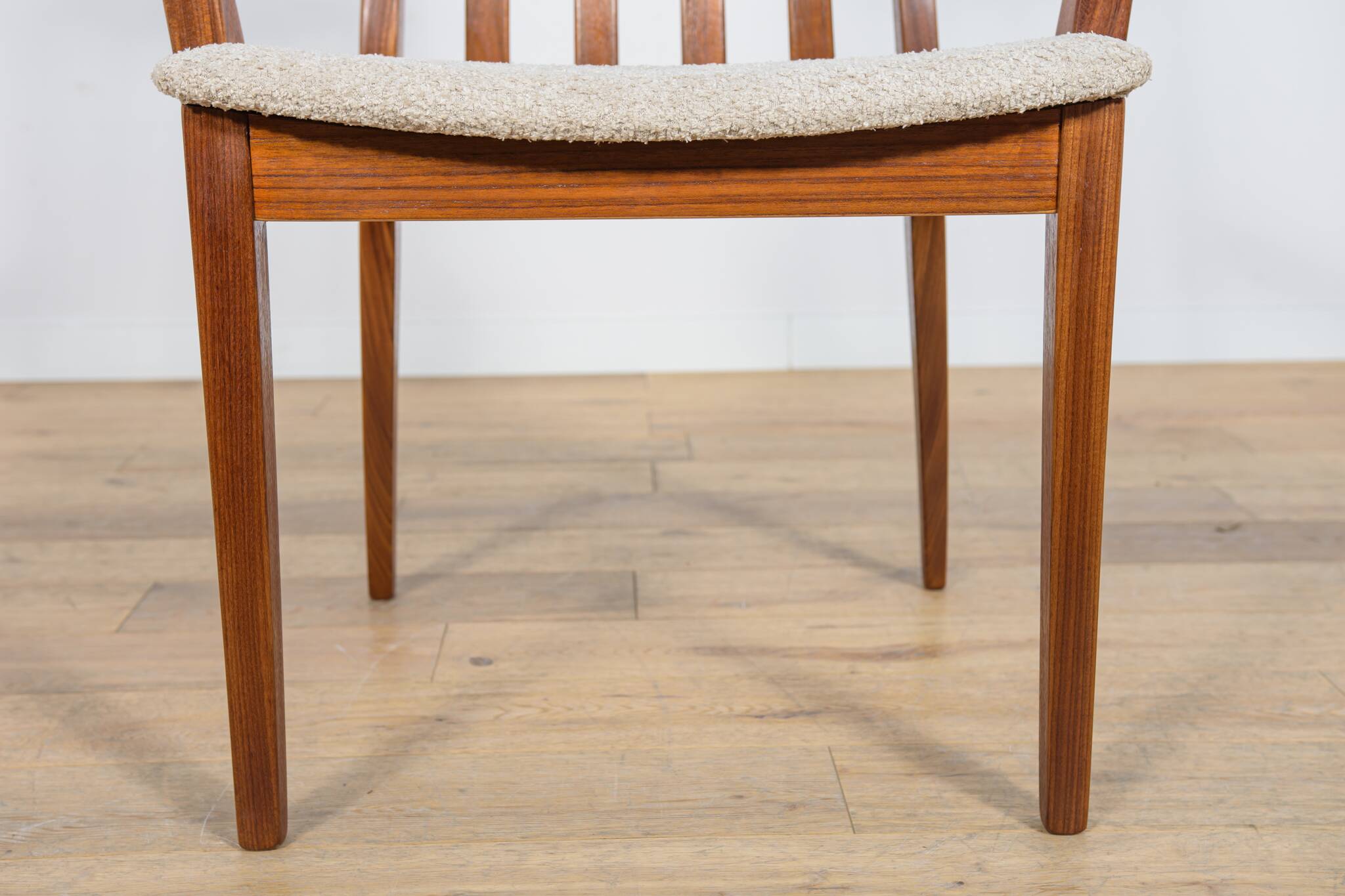 Mid-century teak and fabric dining chairs by Leslie Dandy for G-Plan.