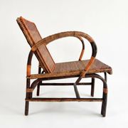 Vintage low armchair in rattan & two-tone weaving 1960s