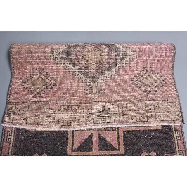 Vintage Turkish hand-knotted wool cotton pink runner 82x312