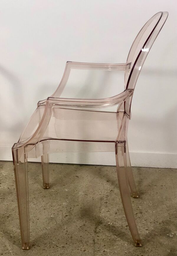 6 fauteuils Louis Ghost de philippe starck pour Kartell coloris orangé boisé