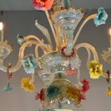 Venetian chandelier in multi-colored Murano glass, 11 light arms on two levels circa 1880