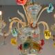 Venetian chandelier in multi-colored Murano glass, 11 light arms on two levels circa 1880