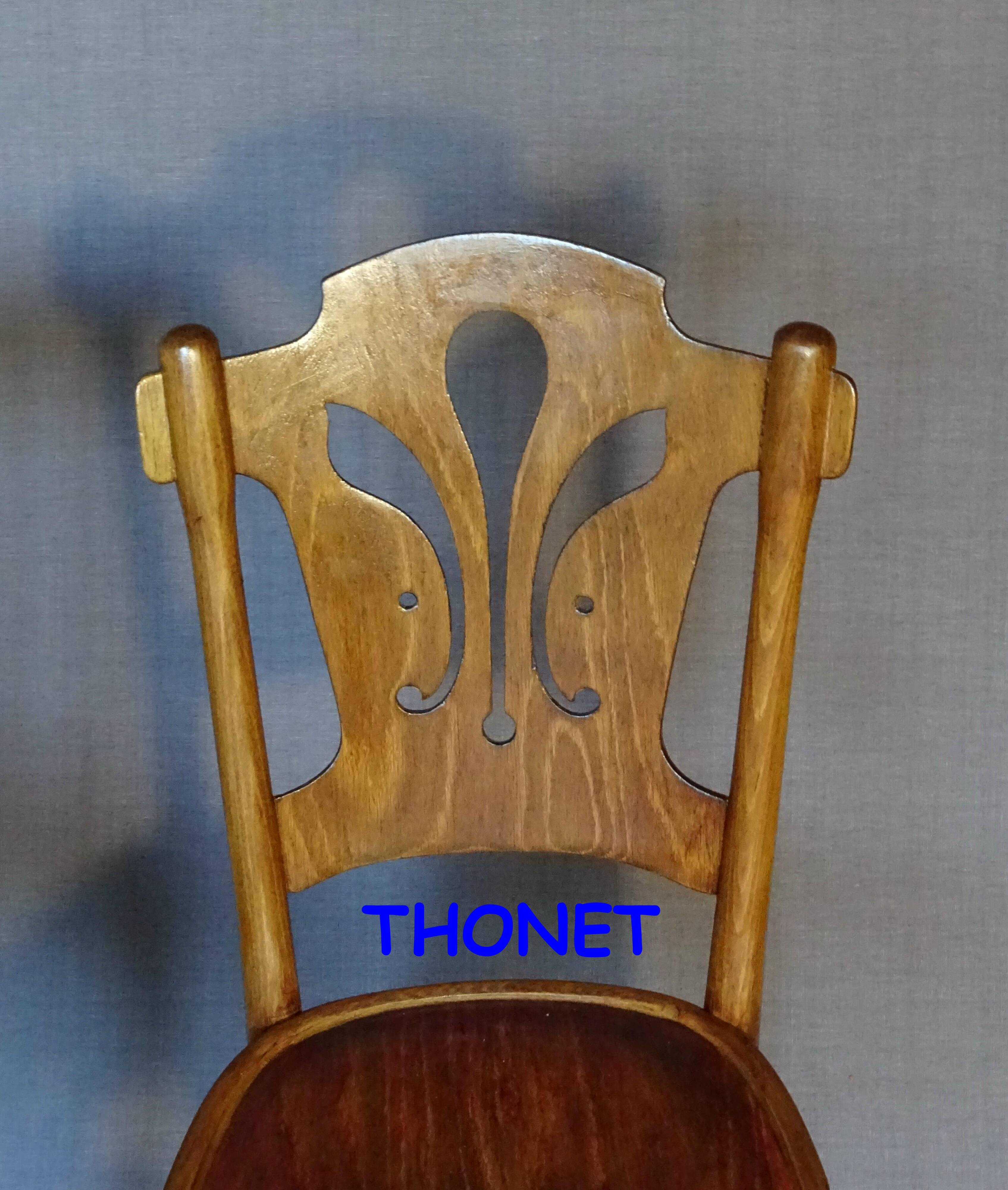 Set of 4 bistro chairs, wooden seats 1925