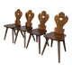 Set of 4 Farmhouse Tyrolean Chair with Heart Cutout Back / 1970s Vintage Di