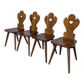 Set of 4 Farmhouse Tyrolean Chair with Heart Cutout Back / 1970s Vintage Di
