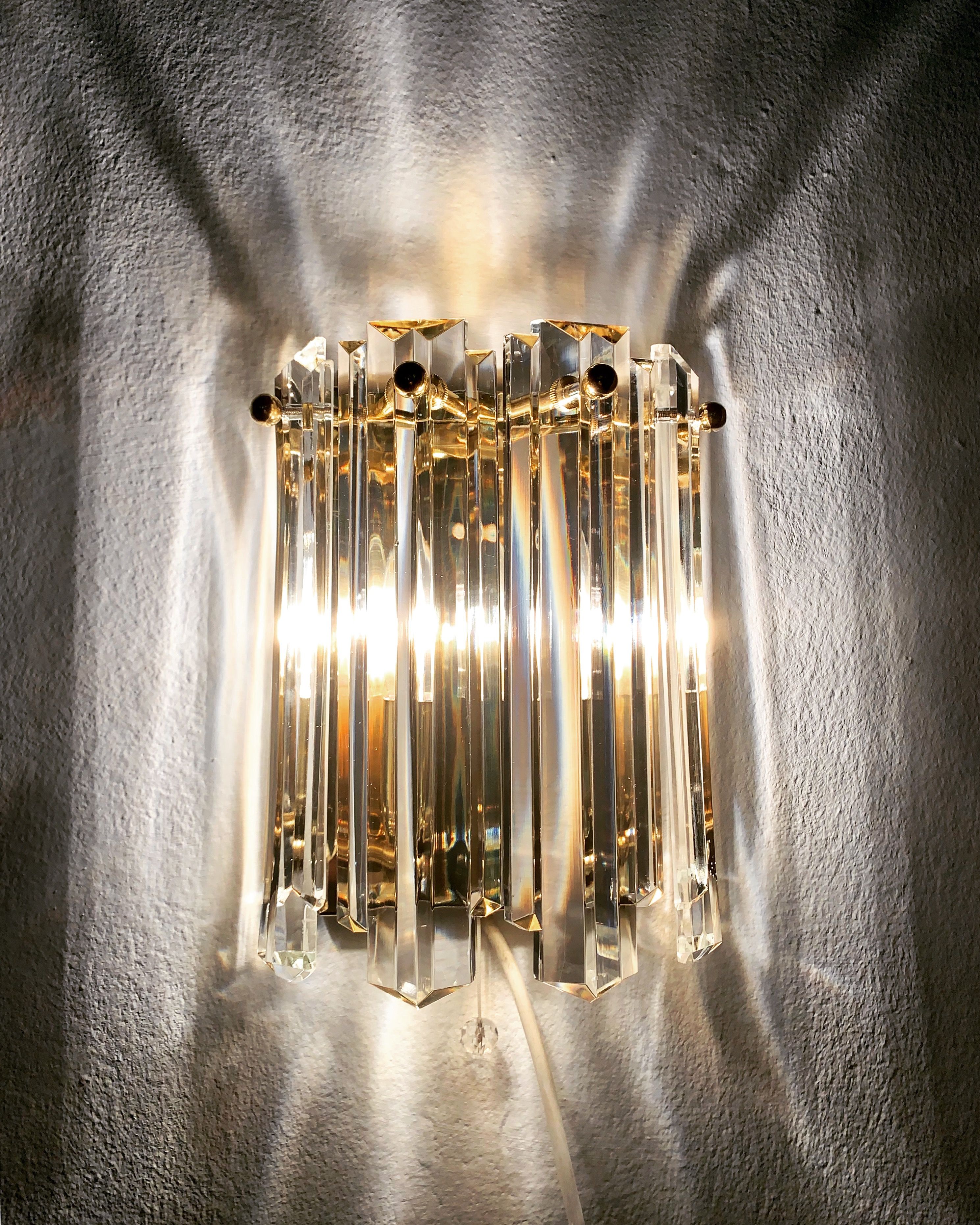 Set of 2 Mid Century Modern gilded ice glass wall lamps by J.T. Kalmar