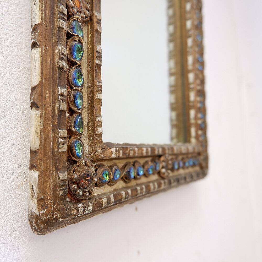 Mirror in stucco and coloured stones in the style of Creaciones Gobesso, Italy.