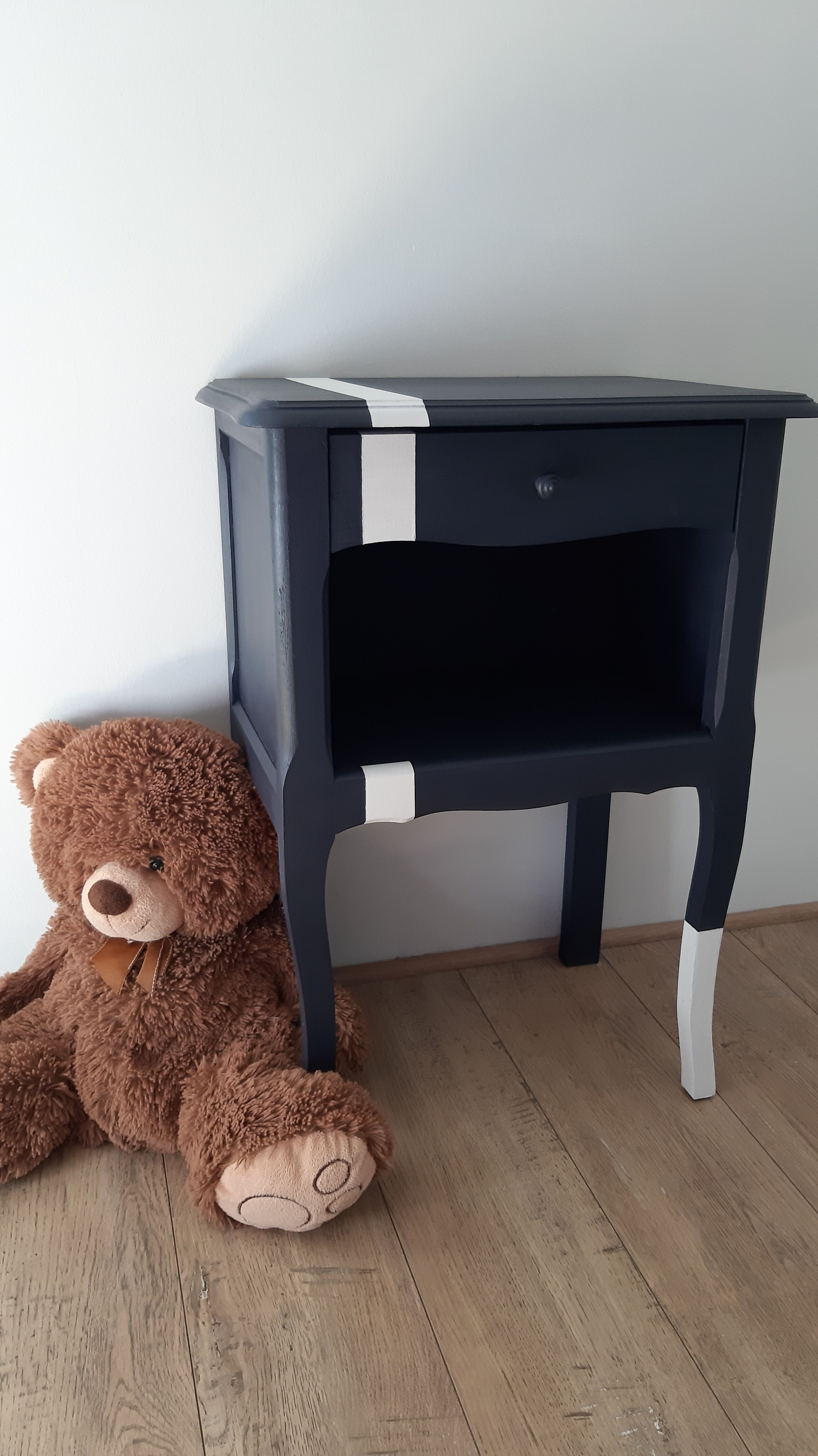 Navy blue and white bedside