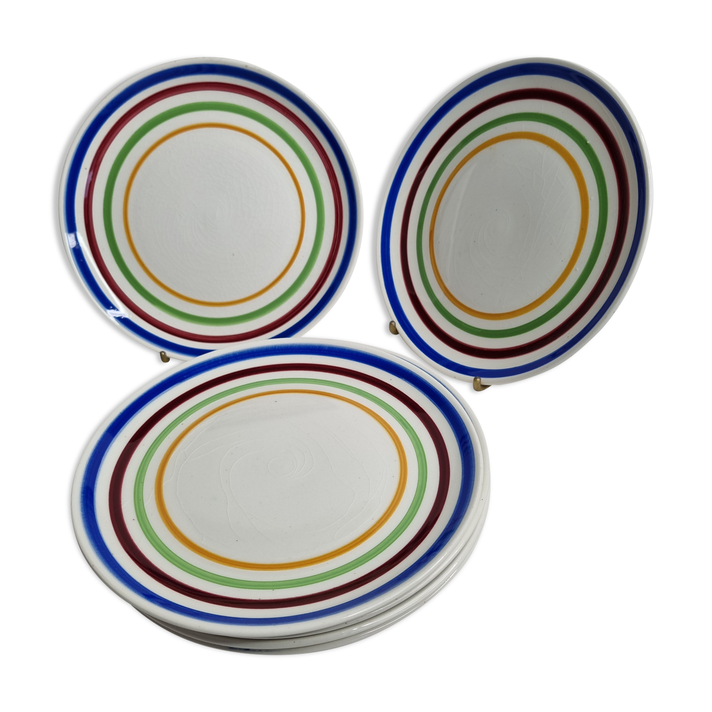 Dessert set, six dessert plates in Gien earthenware, 19 cm