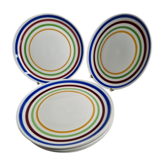 Dessert set, six dessert plates in Gien earthenware, 19 cm