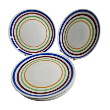 Dessert set, six dessert plates in Gien earthenware, 19 cm