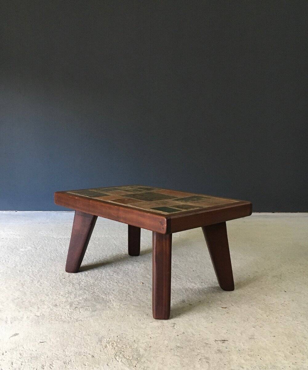 Brutalist Rustic Slate Tile & Oak Coffee Table, Belgium, 1960s