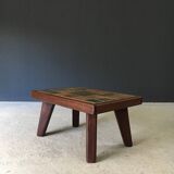 Brutalist Rustic Slate Tile & Oak Coffee Table, Belgium, 1960s