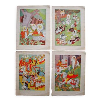 Lot de 4 illustrations bretonnes (par Micheau-Vernez), Anne, Gwénaël, Patern et Judicaël