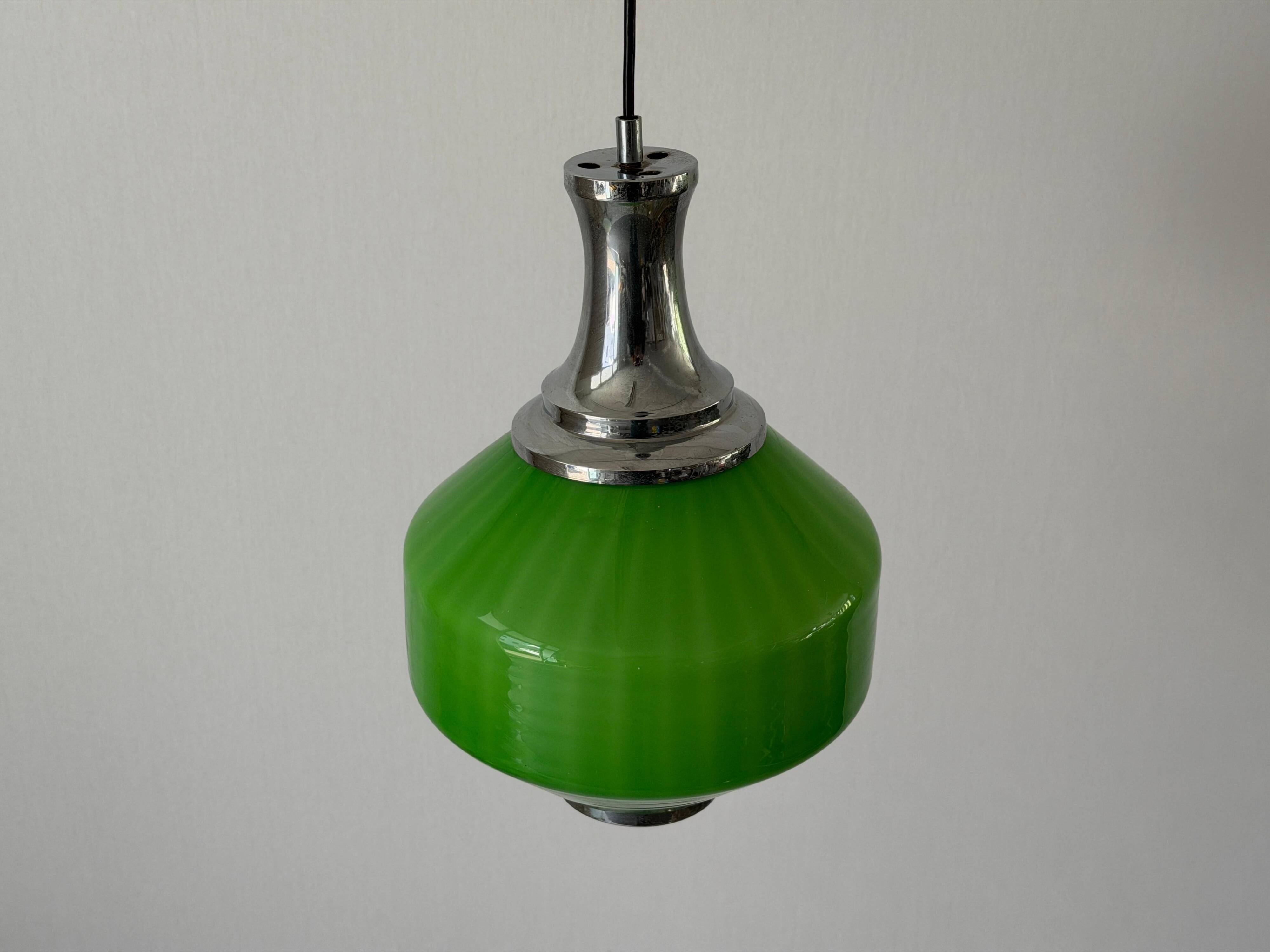 Green glass ceiling light with chrome frame, 1960s, Germany