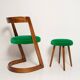 Chaise et tabouret Halfa en velours vert milieu du siècle, Baumann, France, années 1970