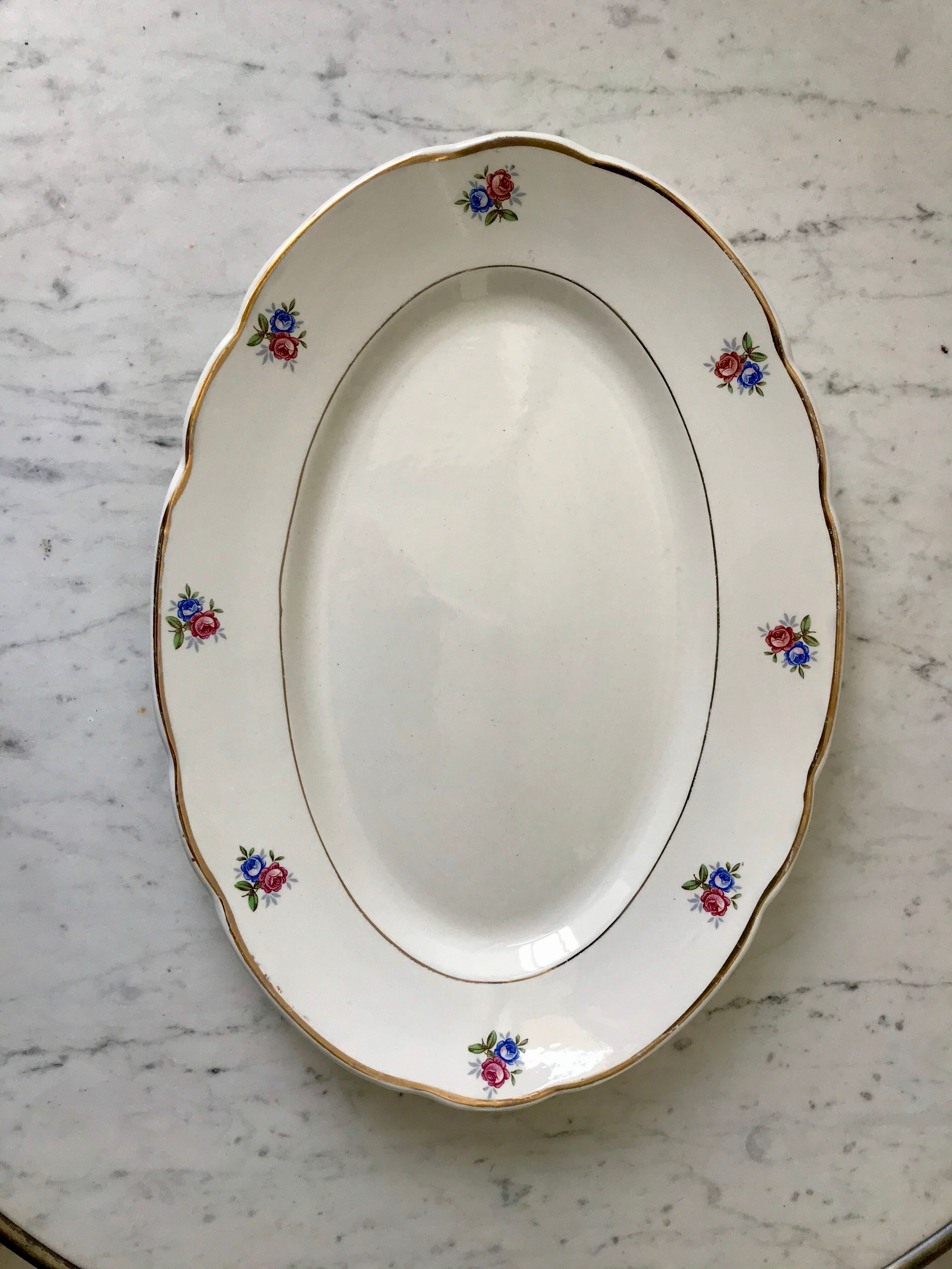 oval dish Digoin Sarreguemines small flowers 50s