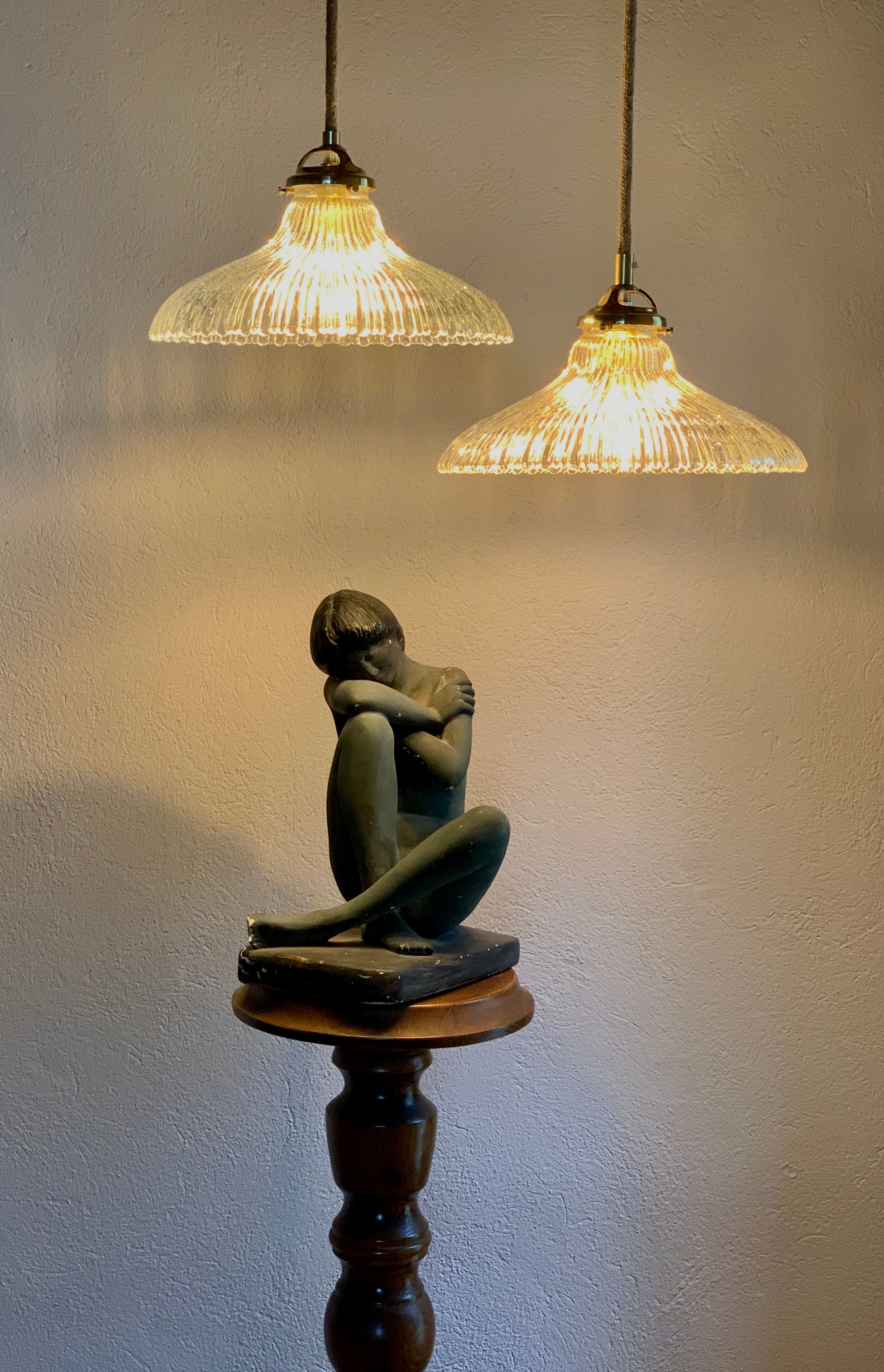 Duo of suspensions Holophane bistro style