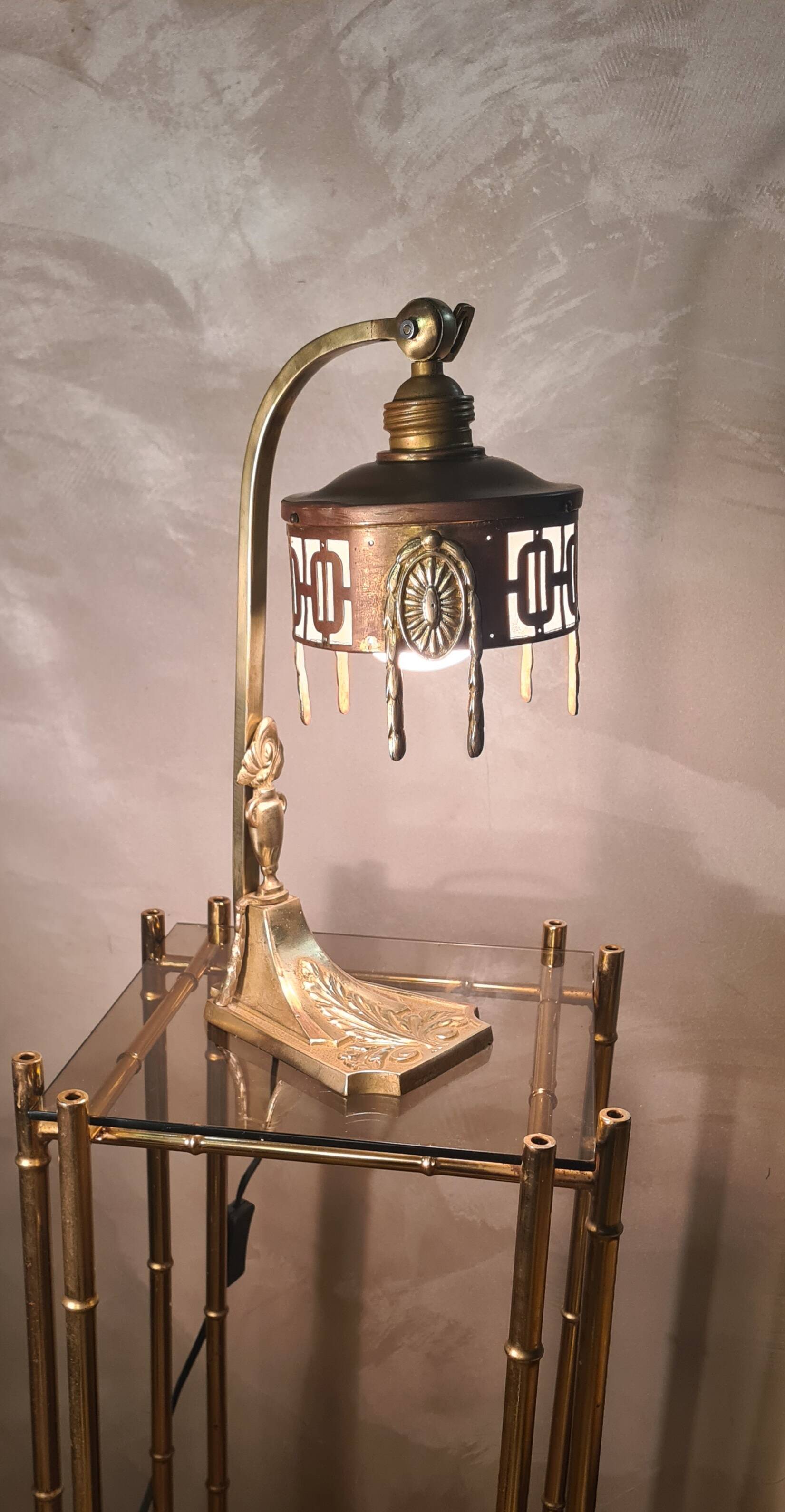1900 bronze and brass art nouveau lamp, inspired by Napoleon 3, 35x18