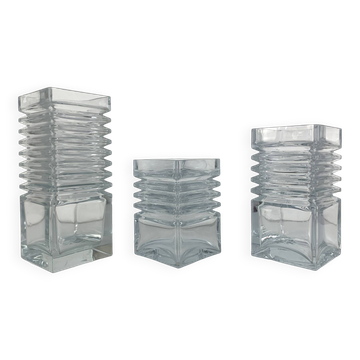 Jeu de 3 Vases Harmonikka en verre,  Tamara Aladin,  Riihimäki Lasi Oy, Finland