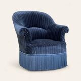 Fauteuil crapaud velours bleu jean