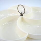 Plateau serviteur apéritif en plastique beige - compartiments en forme de fleur - vintage années 70