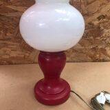 Paire Ancienne Lampe De Chevet Opaline Rouge & Blanc Années 70 Vintage #A982