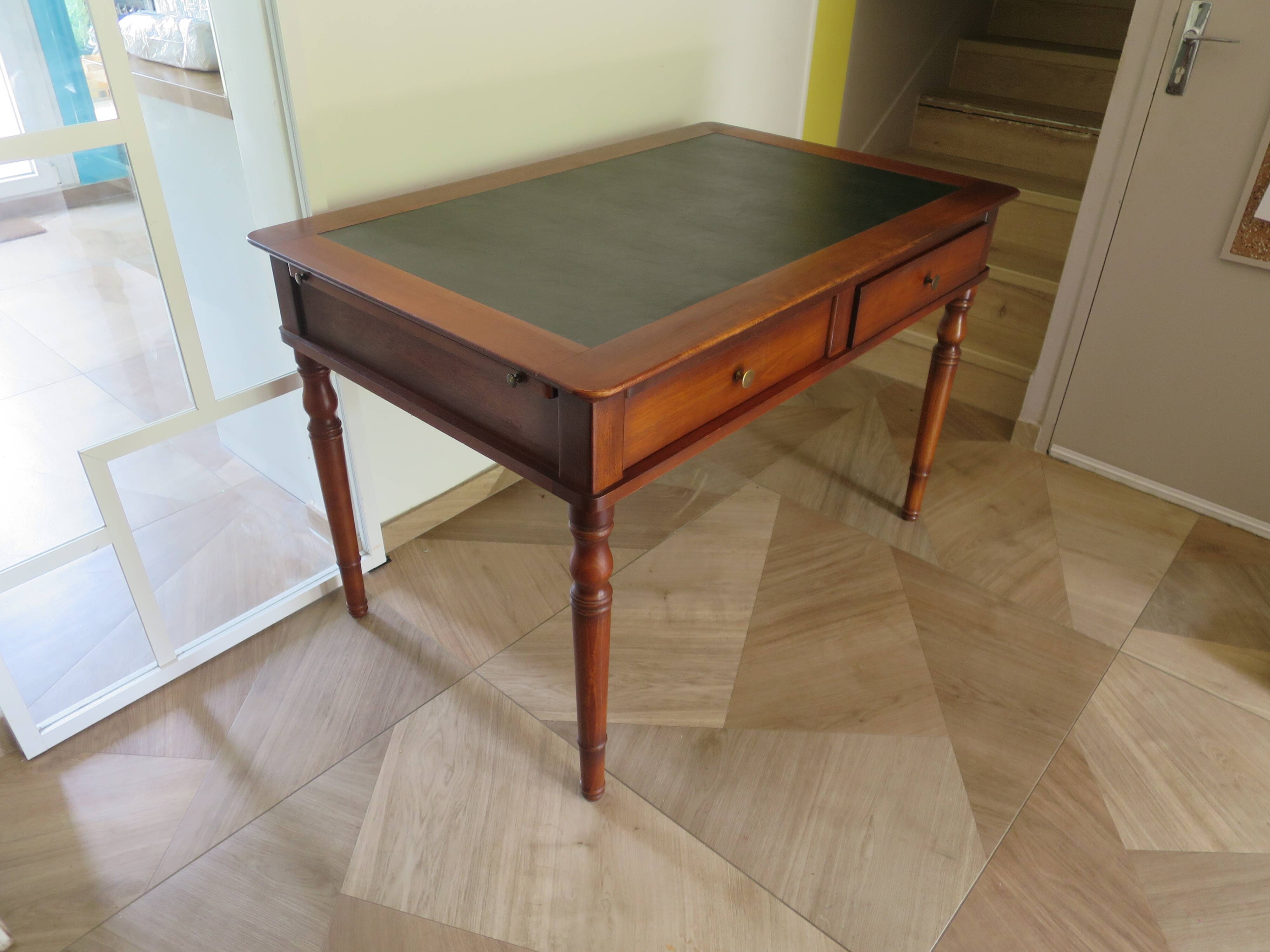 minister's desk - 2 drawers - solid wood - faux leather writing pad - Louis Philippe