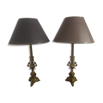 Pair of brass lamps at the end of the 19th century