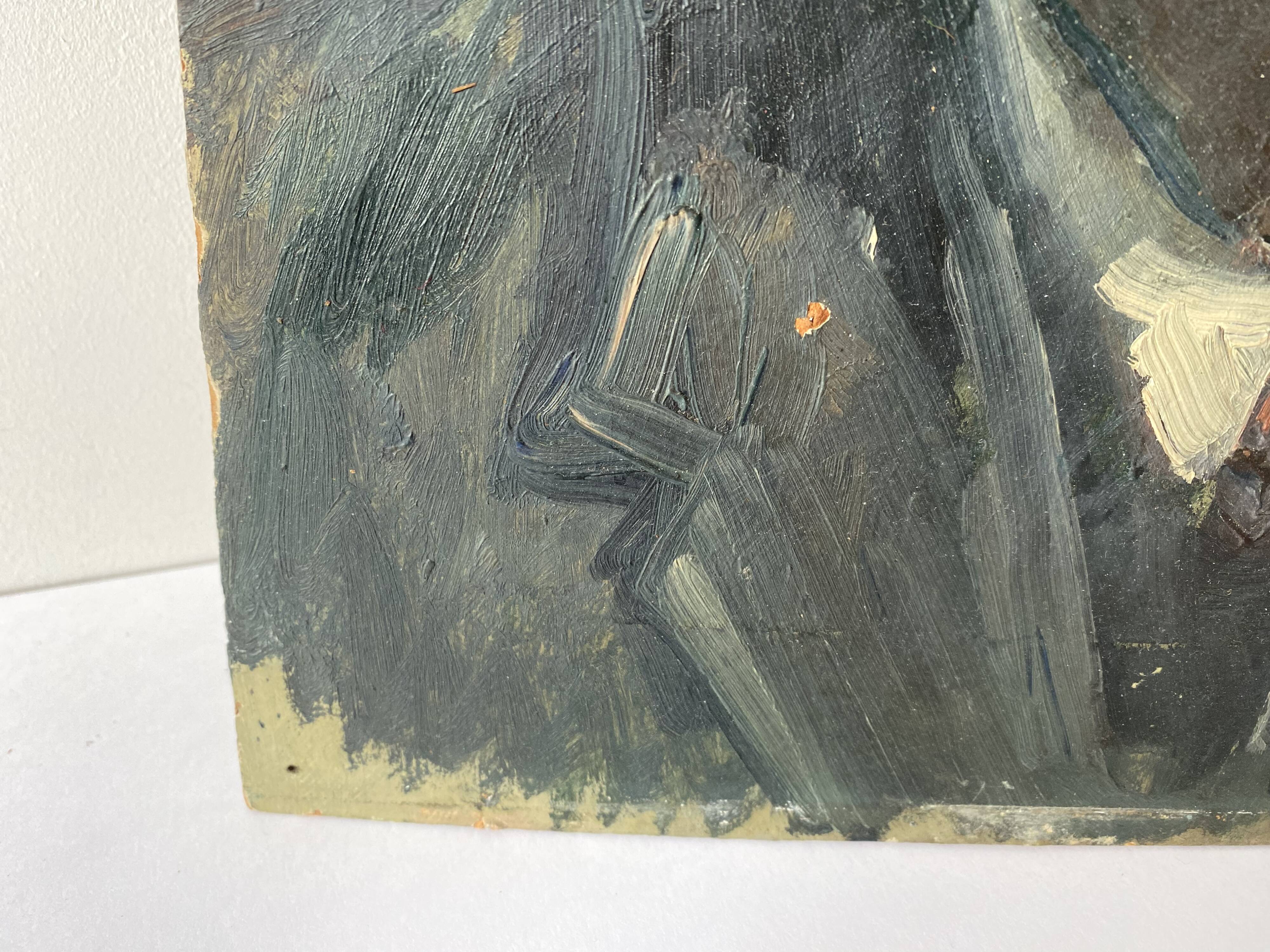 Huile sur carton d’un homme XXème siècle