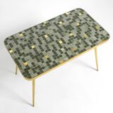 Beautiful Mid Century Modern brass side table with mosaic surface by Münche